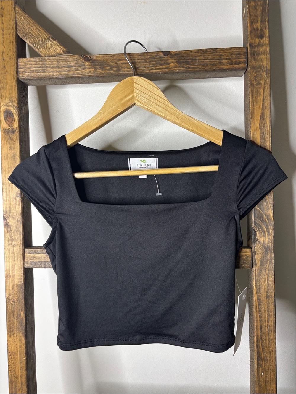 Live in the Moment Square-Neck Black Crop Top Size S